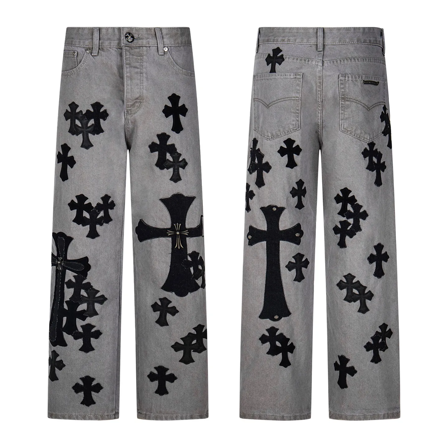 P290 Chrome Hearts Gray Cow King Jeans Multi-Leather Standard Work Jeans CH Jeans All need to be washed and then disassembled and hand-stitched with sheepskin cross leather and then spliced to complete. The whole process is too complicated to describe. About Chrome Hearts This is an extremely luxurious fashion brand that can also be called the aristocracy of the high street. It has always been an exclusive brand for some hipsters or the second generation of rich people. Compared with ordinary high streets, it is more luxurious and noble. Compared with luxury brands, it is more fashionable and individual. It has always been a brand that I have a special liking for. Style number: 1763# Color: Gray Size: 28 30 32 34 36